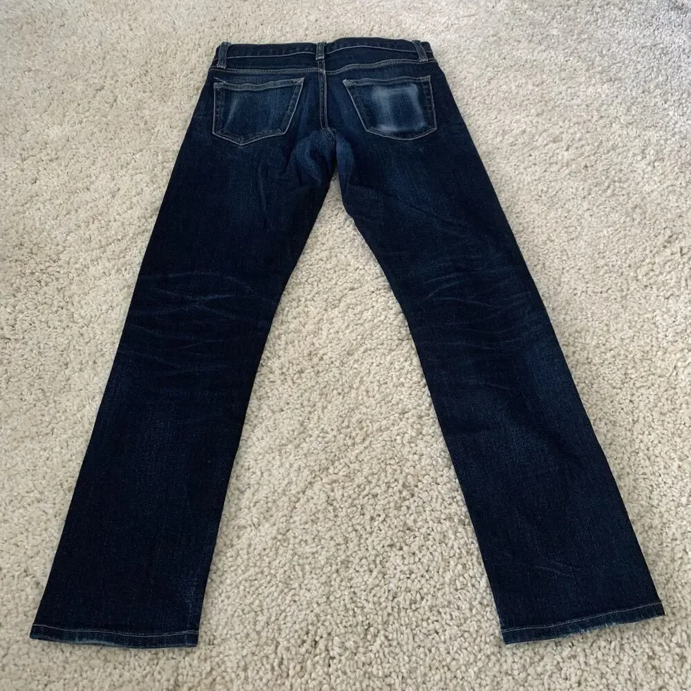 Uniqlo Jeans Mens 28x27 Slim Fit Distressed Dark Blue Denim